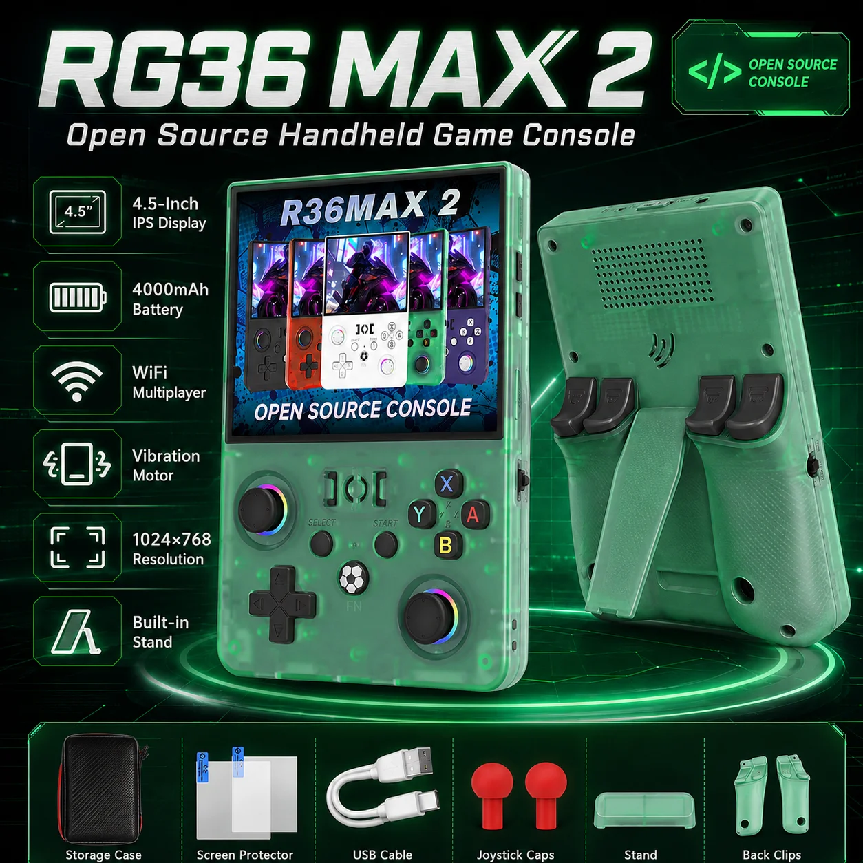 Multi Emulator Handheld Game Console RG36 MAX 2 Open Source Linux System Full Lamination IPS Screen Retro Arcade Game Device
Multi Emulator Handheld Game Console RG36 MAX 2 Open Source Linux System Full Lamination IPS Screen Retro Arcade Game Device