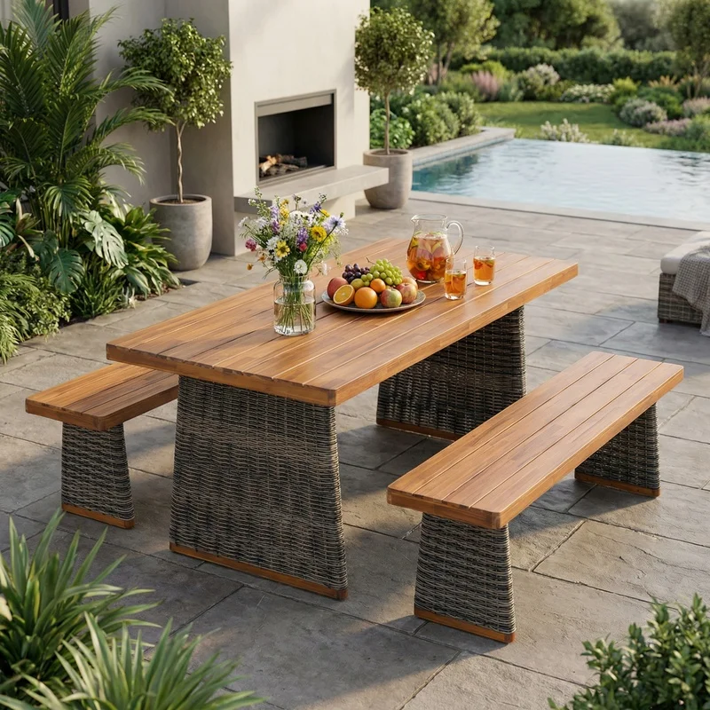Acacia Wood Outdoor Dining Set 3-Piece with Woven Rattan Legs Grey
Acacia Wood Outdoor Dining Set 3-Piece with Woven Rattan Legs Grey