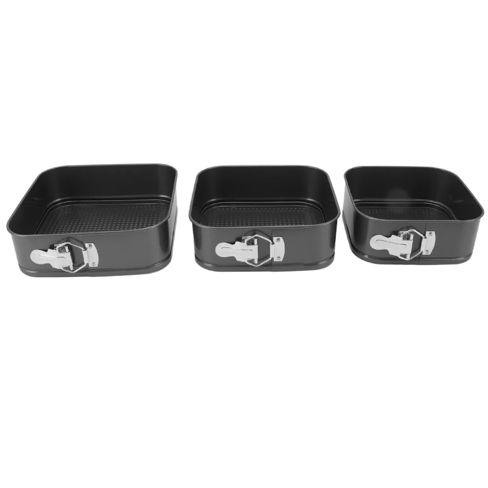 3pcs Carbon Steel Springform Cake Pan Nonstick Surface Quadrate Removable Bottom Pan Non-Stick Rolled Edge Springform Pan Set
3pcs Carbon Steel Springform Cake Pan Nonstick Surface Quadrate Removable Bottom Pan Non-Stick Rolled Edge Springform Pan Set