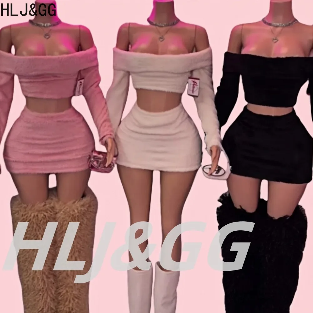 HLJ&GG Fashion Off Shoulder Fur Mini Skirts Two Piece Sets Women Long Sleeve Backless Slim Crop Top And Skirts Outfit Streetwear
HLJ&GG Fashion Off Shoulder Fur Mini Skirts Two Piece Sets Women Long Sleeve Backless Slim Crop Top And Skirts Outfit Streetwear