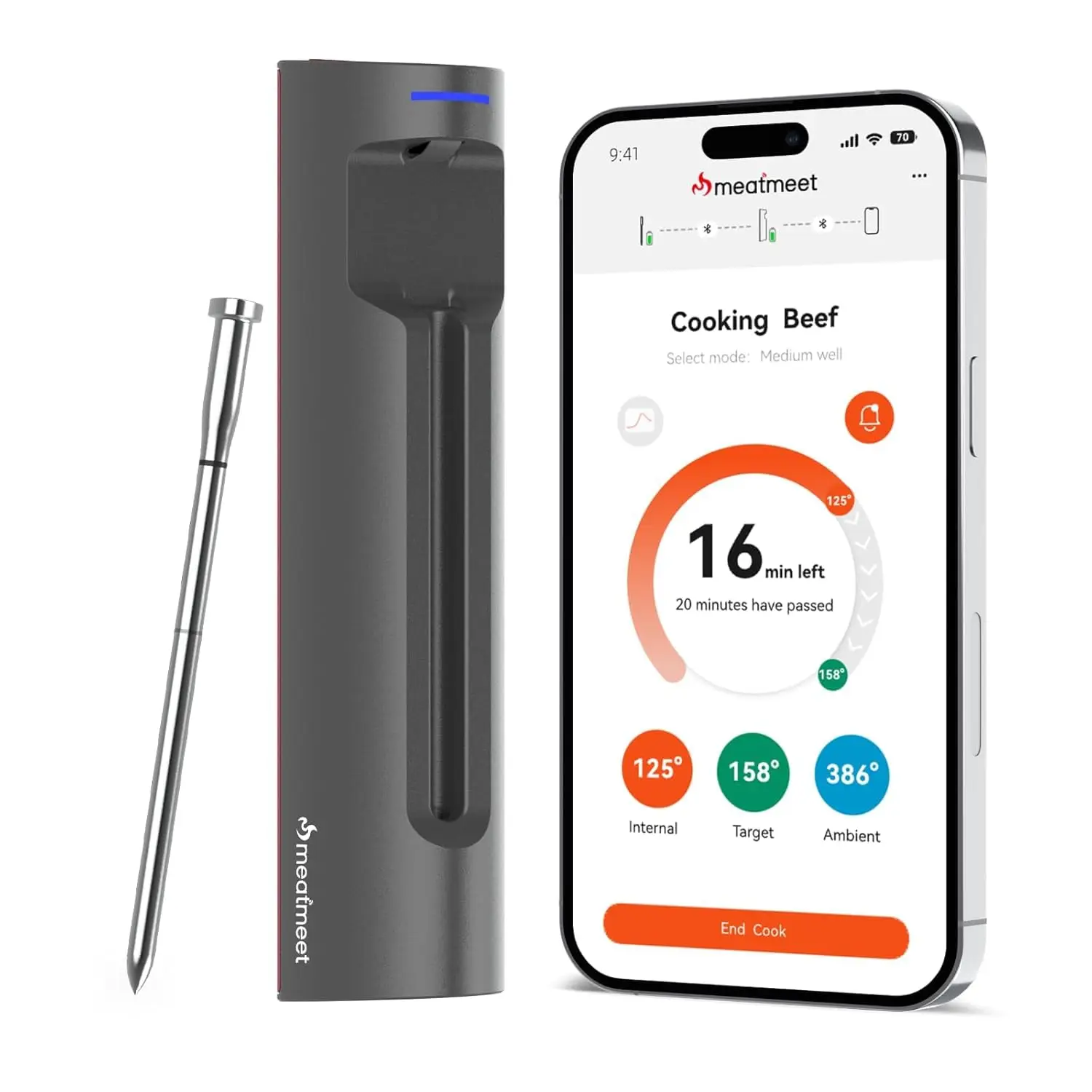 Wireless Bluetooth Meat Thermometer with App Control, IP69 Waterproof, for BBQ Oven Grill Smoker Cooking
Wireless Bluetooth Meat Thermometer with App Control, IP69 Waterproof, for BBQ Oven Grill Smoker Cooking