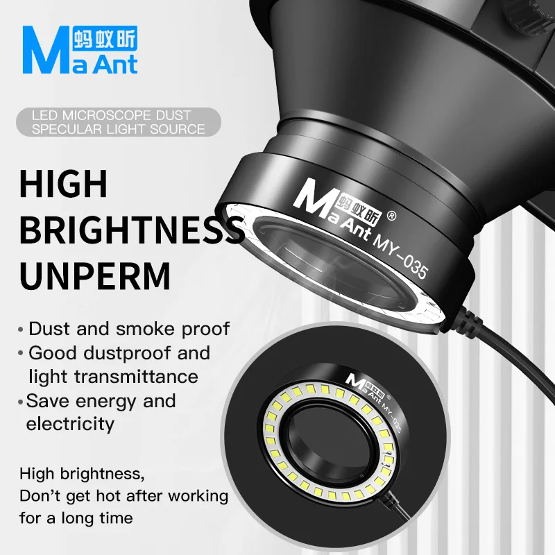 MaAnt MY-035 Smoke Prevention Dust Specular Light Source for Microscope High Brightness Welding Repair LED Lamp
MaAnt MY-035 Smoke Prevention Dust Specular Light Source for Microscope High Brightness Welding Repair LED Lamp