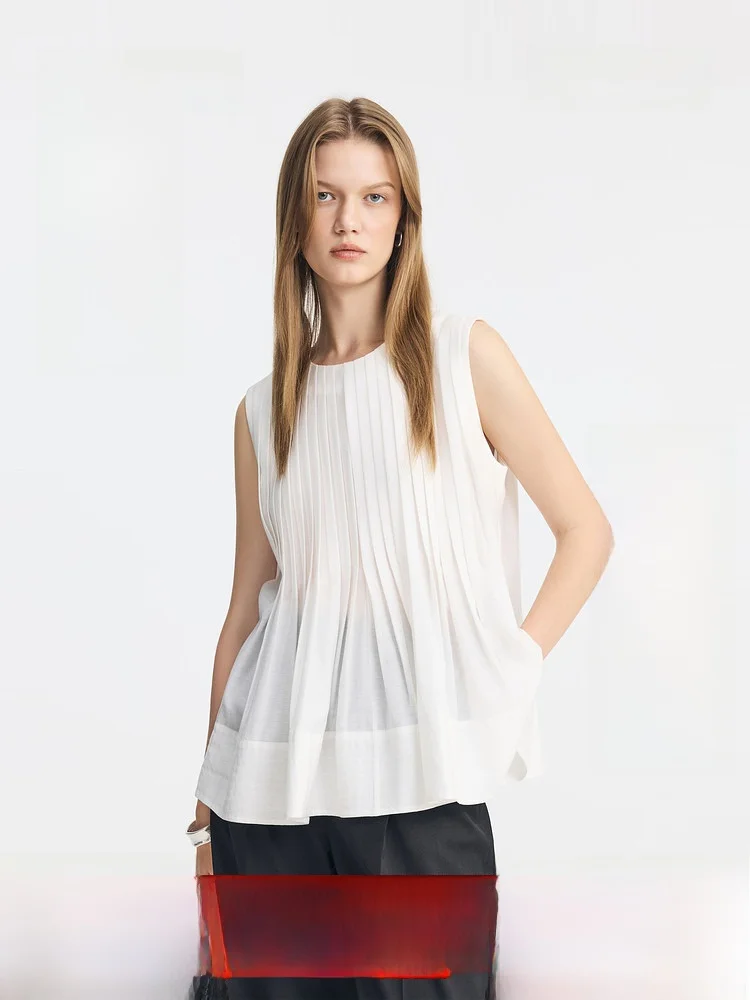 PRICH Women's Casual Style Acetate Fiber Shirt Summer Leisure Top Sleeveless Pleated Design Light Color round Neck Pullover
PRICH Women's Casual Style Acetate Fiber Shirt Summer Leisure Top Sleeveless Pleated Design Light Color round Neck Pullover
