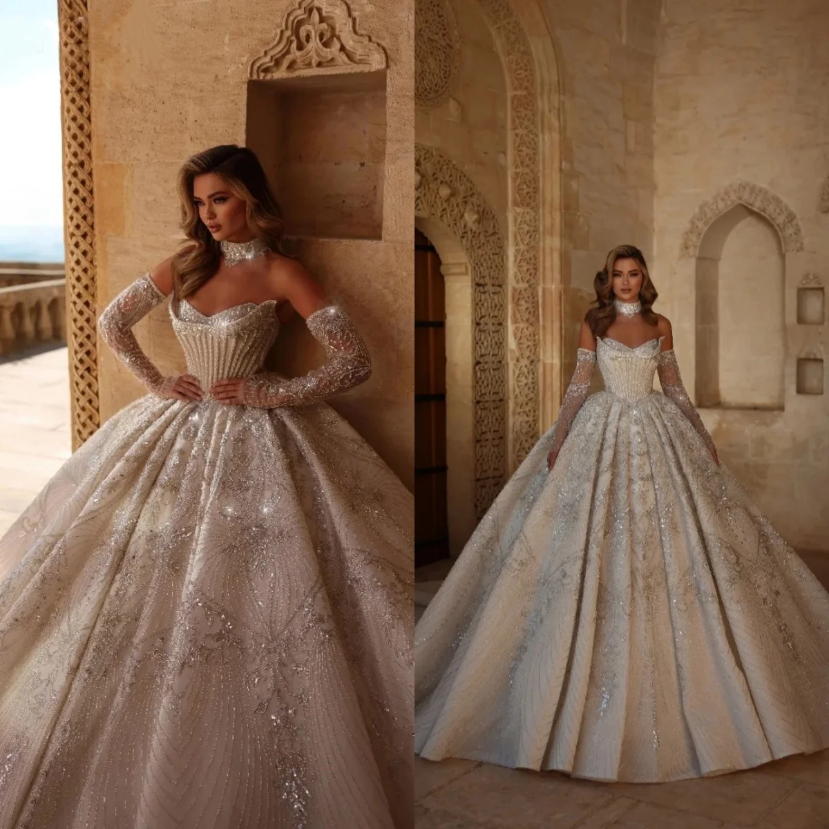 Gorgeous Sequins Beading Wedding Dresses Strapless Bridal Ball Gowns Sleeveless Princess Customized Vestidos De Novia
Gorgeous Sequins Beading Wedding Dresses Strapless Bridal Ball Gowns Sleeveless Princess Customized Vestidos De Novia