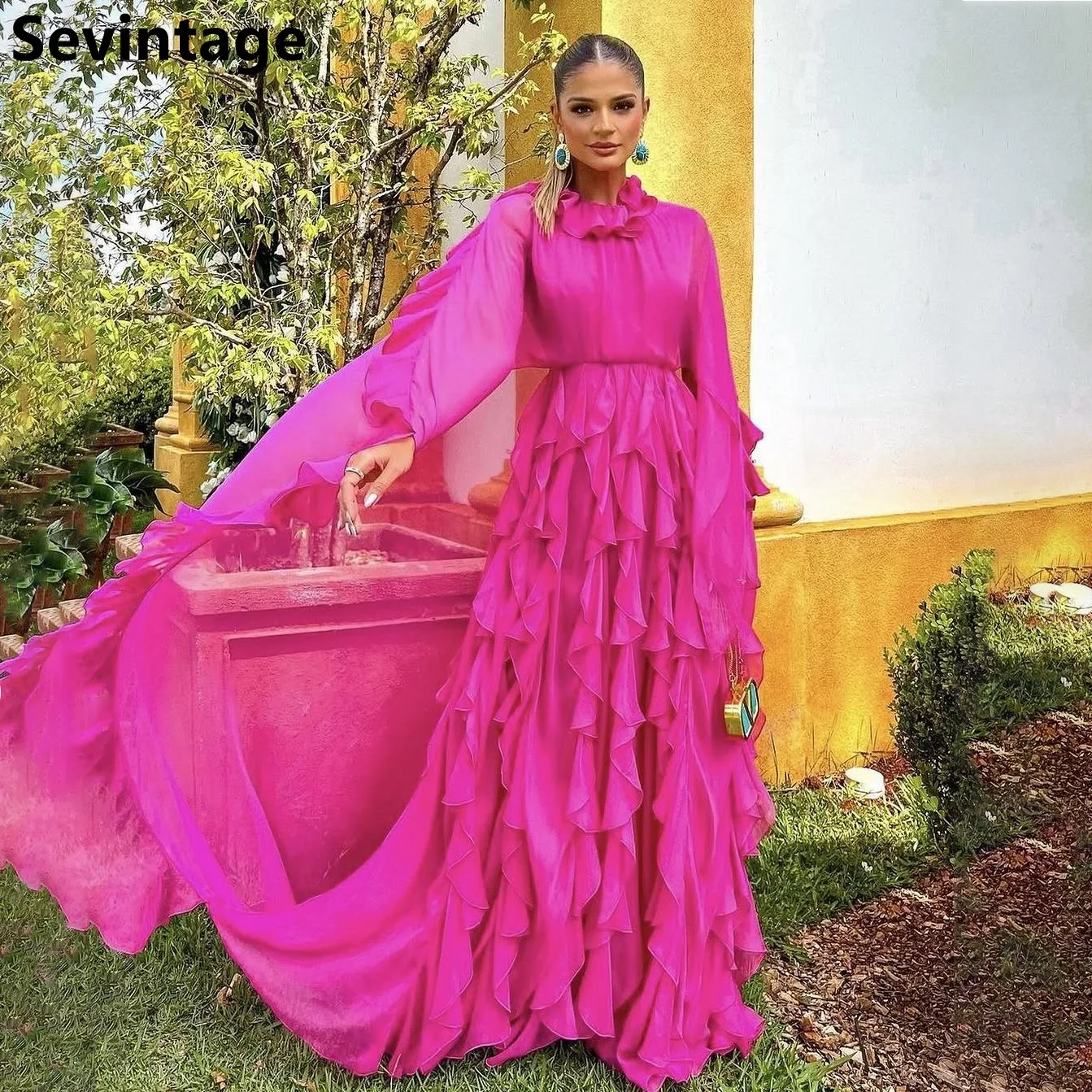 Sevintage Fuchsia Chiffon Evening Dress Long Sleeve Saudi Arabic Prom Gown Floor Length 2024 Customized Robe de soiree
Sevintage Fuchsia Chiffon Evening Dress Long Sleeve Saudi Arabic Prom Gown Floor Length 2024 Customized Robe de soiree