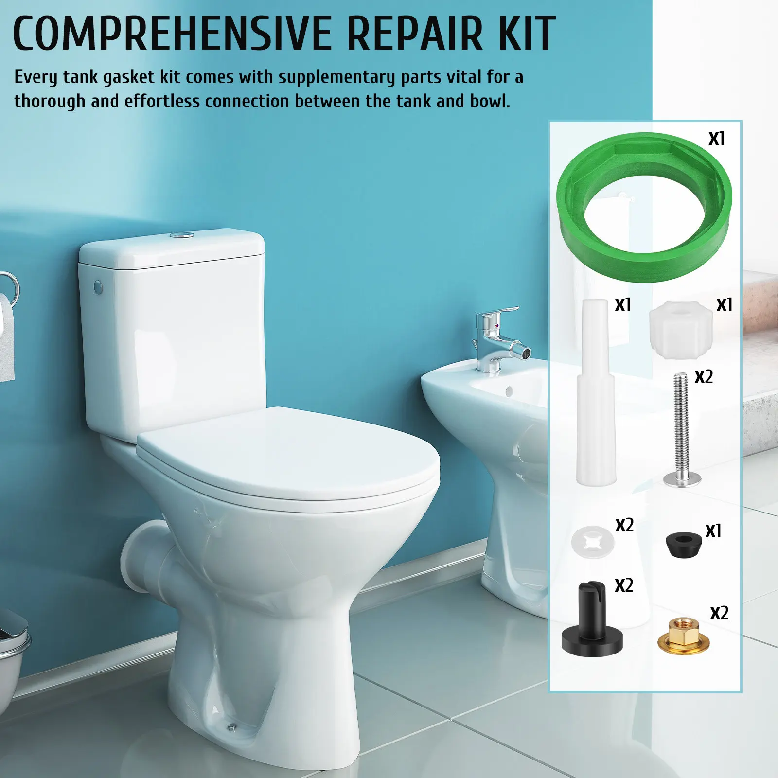 1Set Toilet Tank Gasket Ring Kit with Bolts Nbr Sealing Gasket for Tank to Bowl Connection Easy Install Leak Protection Standard
1Set Toilet Tank Gasket Ring Kit with Bolts Nbr Sealing Gasket for Tank to Bowl Connection Easy Install Leak Protection Standard