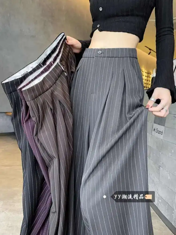 Women Office Lady Black Gray Striped Suit Pants For Women's Summer 2025 New High Waisted Slim Straight Wide Leg Pants
Women Office Lady Black Gray Striped Suit Pants For Women's Summer 2025 New High Waisted Slim Straight Wide Leg Pants