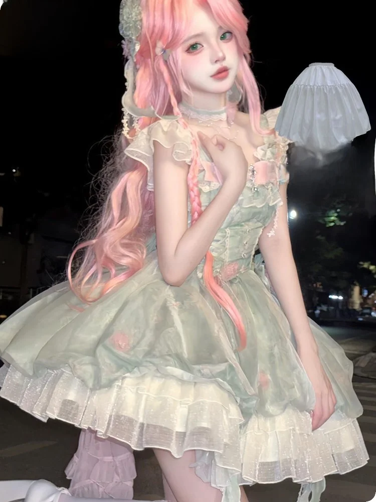TBC LOLITA Summer Loli Green Puffy Skirt Short Dress Cute High Waist Knot Ribbon Decoration Plant Floral Print A-Line Dress
TBC LOLITA Summer Loli Green Puffy Skirt Short Dress Cute High Waist Knot Ribbon Decoration Plant Floral Print A-Line Dress