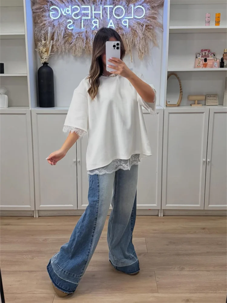 Lace Oversized T-shirt Women Backless Panel Short Sleeve Crew Neck Solid White Casual Streetwear 2026 Spring Summer Fashion Top
Lace Oversized T-shirt Women Backless Panel Short Sleeve Crew Neck Solid White Casual Streetwear 2026 Spring Summer Fashion Top