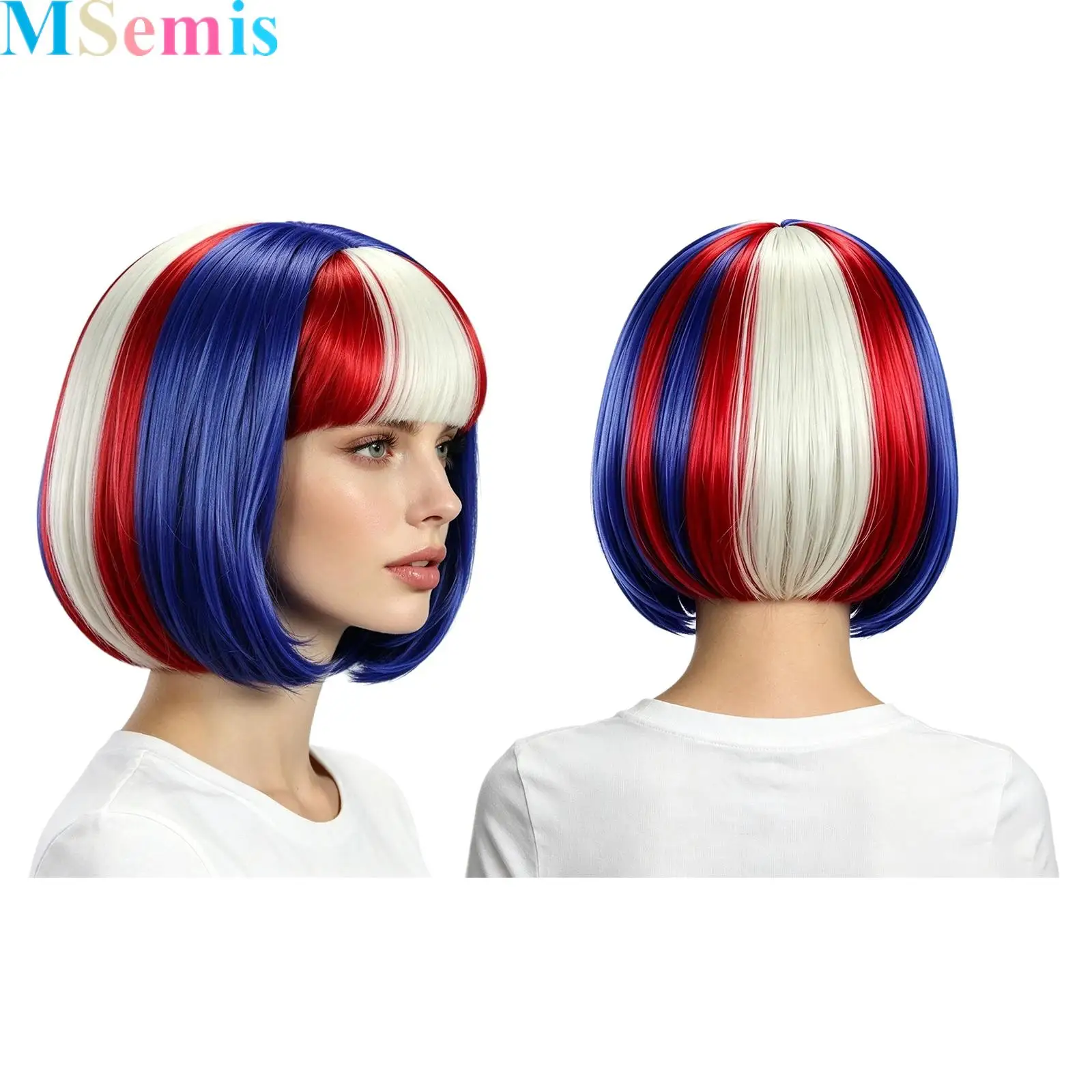 Short Straight Synthetic Hair Red White Blue Neat Bang Bob Wig for Halloween Cosplay Theme Party Role Play Costume Accessory
Short Straight Synthetic Hair Red White Blue Neat Bang Bob Wig for Halloween Cosplay Theme Party Role Play Costume Accessory