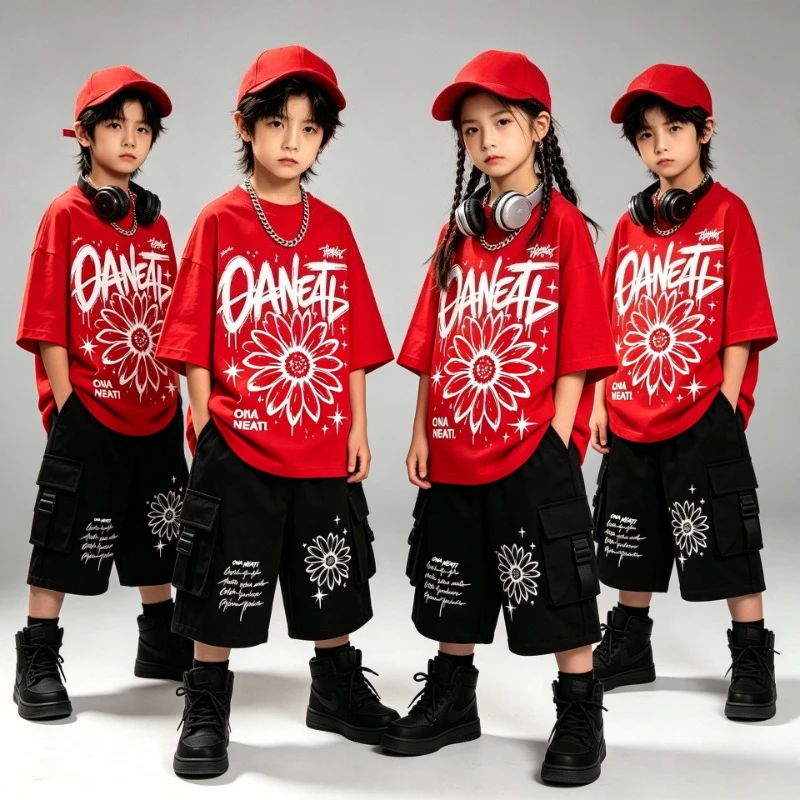 Boys Kpop Outfits Hip Hop Clothing Red T Shirt Tops Streetwear Summer Shorts Girls Jazz Cheerleaders Dance Wear Stage Costumes
Boys Kpop Outfits Hip Hop Clothing Red T Shirt Tops Streetwear Summer Shorts Girls Jazz Cheerleaders Dance Wear Stage Costumes