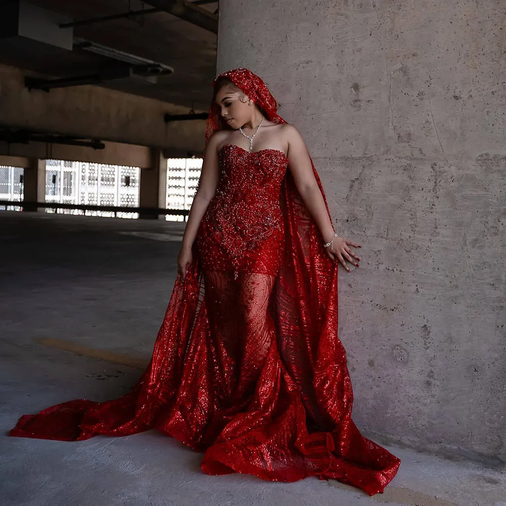 Luxury Crystal Prom Dresses With Cloak 2025 Black Girls Beading Mermaid Party Gowns Red African Evening Dress Customized
Luxury Crystal Prom Dresses With Cloak 2025 Black Girls Beading Mermaid Party Gowns Red African Evening Dress Customized