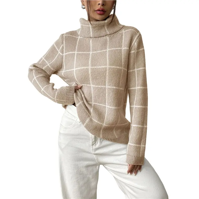 CYL-Women Fall High Neck Plaid Sweater Long Sleeve Loose Casual Chunky Checked Knit Winter Sweaters Jumper Tops
CYL-Women Fall High Neck Plaid Sweater Long Sleeve Loose Casual Chunky Checked Knit Winter Sweaters Jumper Tops