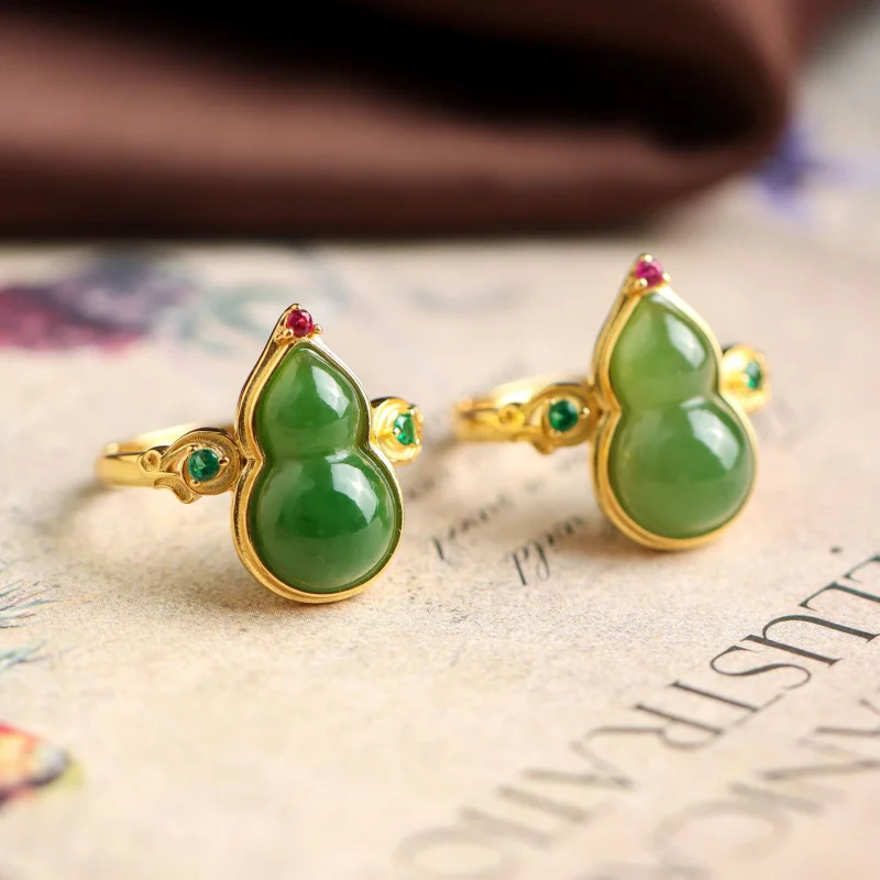 Открытое женское кольцо из стерлингового серебра 925 пробы с позолотой Hetian Jade Agate Gourd в этническом стиле
Открытое женское кольцо из стерлингового серебра 925 пробы с позолотой Hetian Jade Agate Gourd в этническом стиле