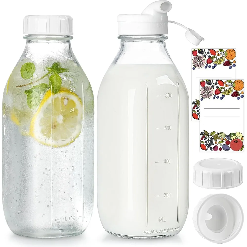 Milk Bottle with Dispenser Cap, 100% Airtight Heavy Duty Screw Lid. 2 Pack 32 Oz Reusable Glass Bottles with 3 Lids! Breast
Milk Bottle with Dispenser Cap, 100% Airtight Heavy Duty Screw Lid. 2 Pack 32 Oz Reusable Glass Bottles with 3 Lids! Breast