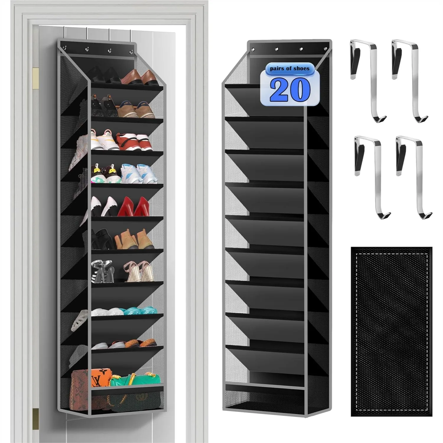 10-Pocket Over-the-Door Hanging Shoe Organizer, Sturdy 600D Oxford Fabric, Space-Saving Storage for Shoes & Boots
10-Pocket Over-the-Door Hanging Shoe Organizer, Sturdy 600D Oxford Fabric, Space-Saving Storage for Shoes & Boots