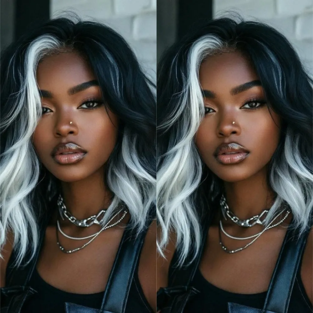 Black White Short Body Wave Wig Synthetic 13x4 HD Lace Front Wigs Synthetic Heat Resistant Fiber Wigs for Daily Wear
Black White Short Body Wave Wig Synthetic 13x4 HD Lace Front Wigs Synthetic Heat Resistant Fiber Wigs for Daily Wear