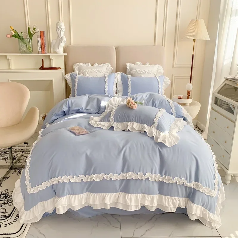 Elegant Lace Bedding Sets Luxury Bed Linen Princess Washed Cotton Ruffle Duvet Cover Bed Sheet and Pillowcases for Girl Luxury 
Elegant Lace Bedding Sets Luxury Bed Linen Princess Washed Cotton Ruffle Duvet Cover Bed Sheet and Pillowcases for Girl Luxury