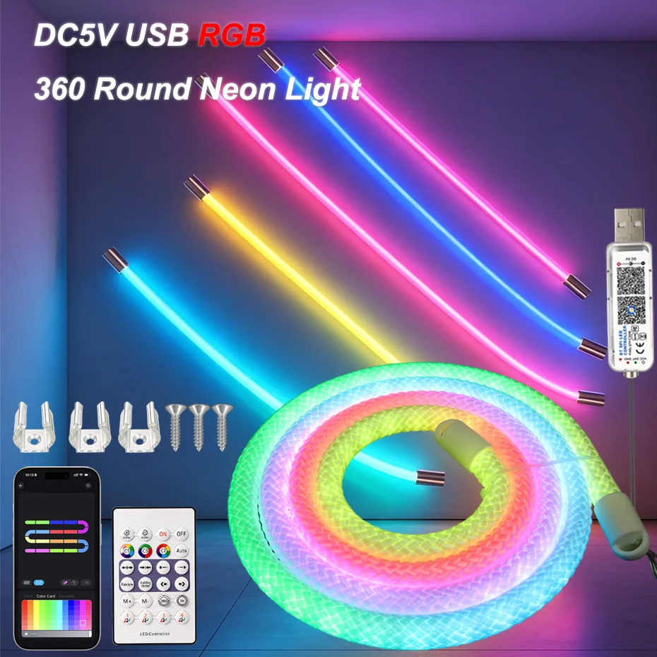 Round Reticulate RGBIC Neon Rope Light 5V USB 67LEDs/m 1m-5m 360 Degree Flexible Tube IP67 Waterproof with Remote & APP
Round Reticulate RGBIC Neon Rope Light 5V USB 67LEDs/m 1m-5m 360 Degree Flexible Tube IP67 Waterproof with Remote & APP