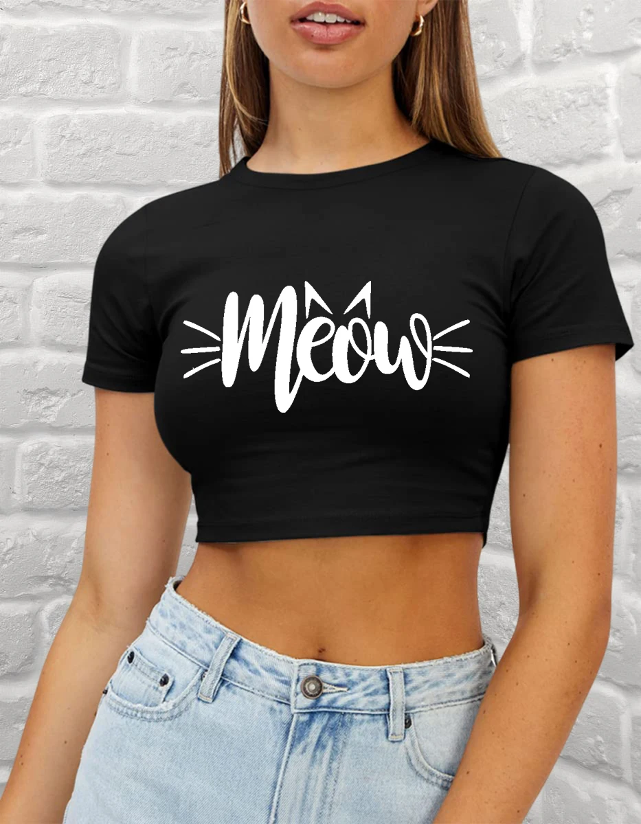 Personality Cat Meow Art Letter Prints Slim T-Shirt Women Sport All-Match T Shirts Trendy Casual Clothes Tight Fitting Tee 
Personality Cat Meow Art Letter Prints Slim T-Shirt Women Sport All-Match T Shirts Trendy Casual Clothes Tight Fitting Tee