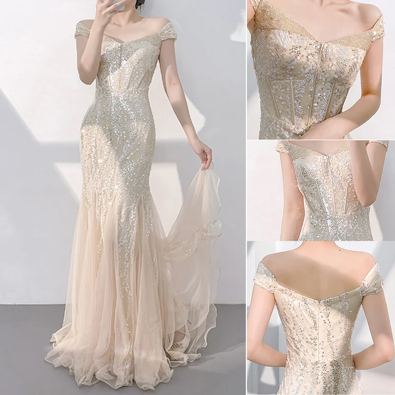 Chinese Bride Wedding Dress Young Girl Sexy Strapless Qipao Champagne Elegant Sequins Cheongsam Sleeveless Maxi Princese Gown
Chinese Bride Wedding Dress Young Girl Sexy Strapless Qipao Champagne Elegant Sequins Cheongsam Sleeveless Maxi Princese Gown