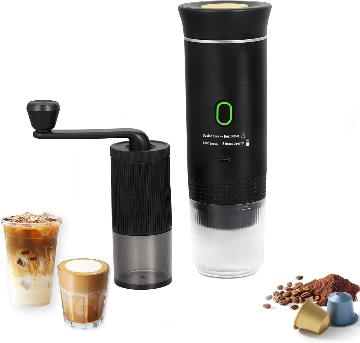 Coffee Maker Set, Portable Espresso Machine and Coffee Grinder, 3 in 1 Travel Coffee Maker Compatible Ground Coffee, Capsules
Coffee Maker Set, Portable Espresso Machine and Coffee Grinder, 3 in 1 Travel Coffee Maker Compatible Ground Coffee, Capsules