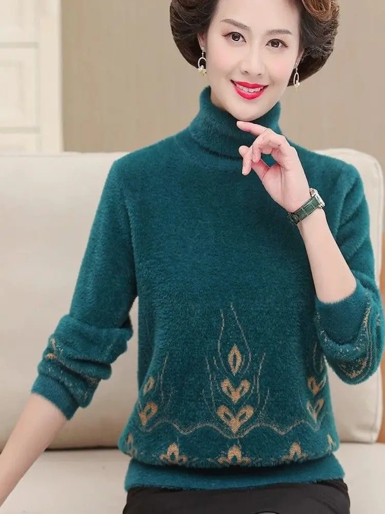 Thickened Long Sleeve Knitted Sweater Warm Mink Velvet Mom Fashion Mid-aged And Elderly High-neck Winter Inner Wear Base Layer
Thickened Long Sleeve Knitted Sweater Warm Mink Velvet Mom Fashion Mid-aged And Elderly High-neck Winter Inner Wear Base Layer