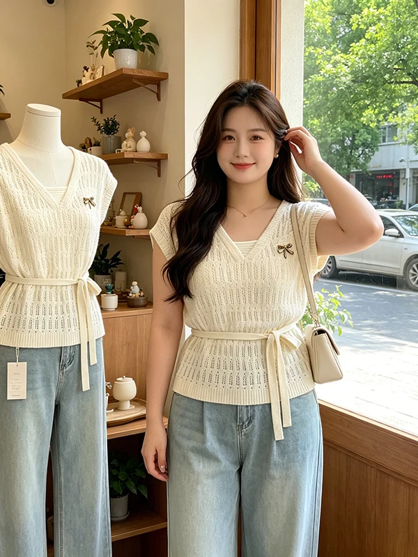 Summer New plus Size Knitted T-Shirt Women's Waist-Cinching Thin Design Sense Tie Micro-Light Top Breathable Skin-Friendly
Summer New plus Size Knitted T-Shirt Women's Waist-Cinching Thin Design Sense Tie Micro-Light Top Breathable Skin-Friendly