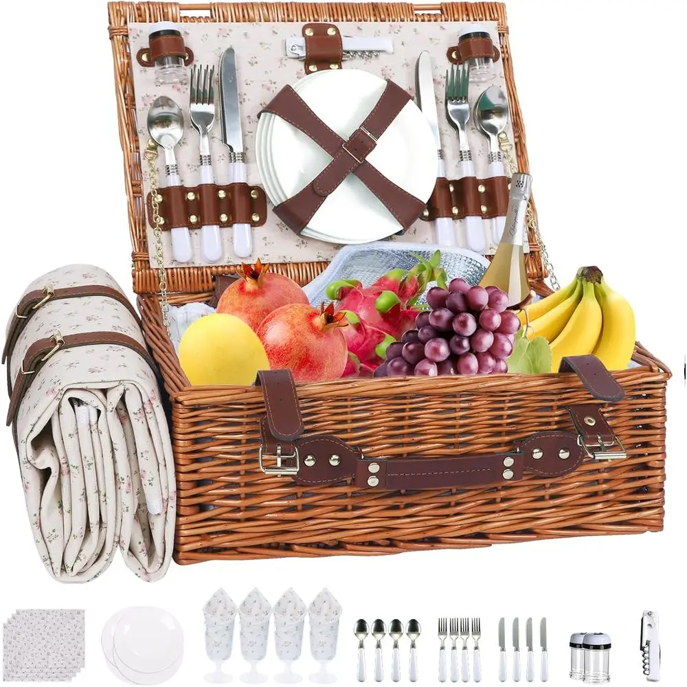 4-Person Wicker Willow Picnic Set with Insulated Cooler and Waterproof Blanket for Outdoor Adventures
4-Person Wicker Willow Picnic Set with Insulated Cooler and Waterproof Blanket for Outdoor Adventures
