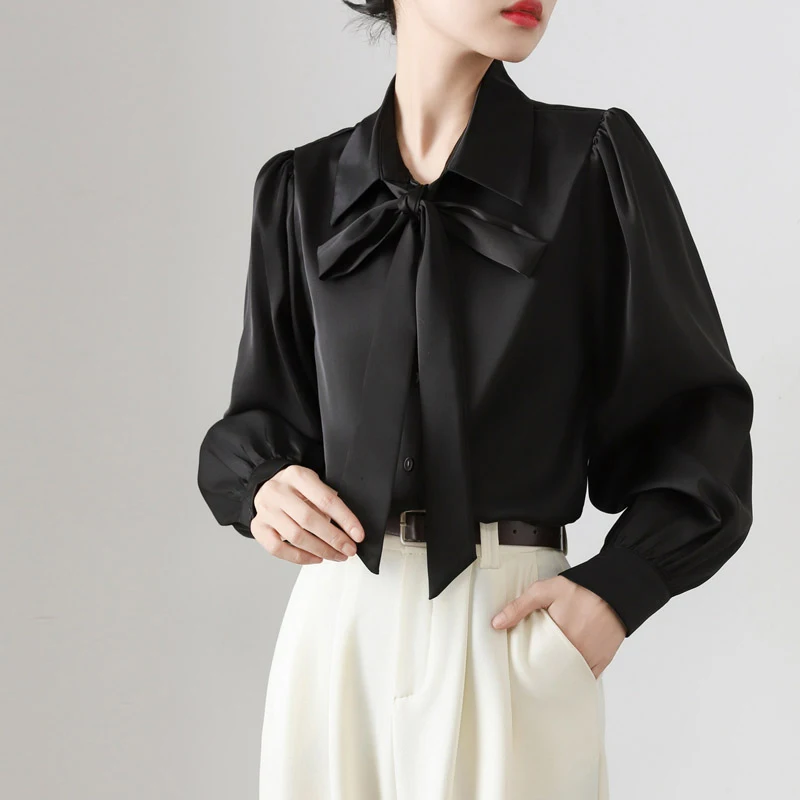Women's Long Sleeve Satin Blouses With Bow Tie Front Button Elegant Female Office Work Wear Shirts Chic Tops Fashion Clothing
Women's Long Sleeve Satin Blouses With Bow Tie Front Button Elegant Female Office Work Wear Shirts Chic Tops Fashion Clothing