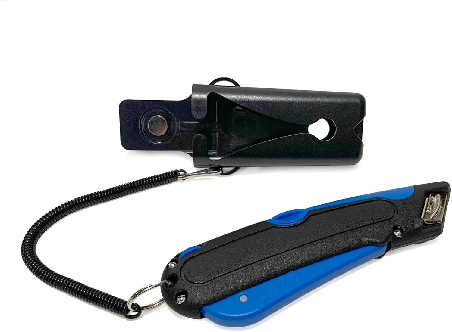 Safety Cutter with Holster, Black/Blue - Auto Retracting, Shielded Blade, Edge Guides
Safety Cutter with Holster, Black/Blue - Auto Retracting, Shielded Blade, Edge Guides