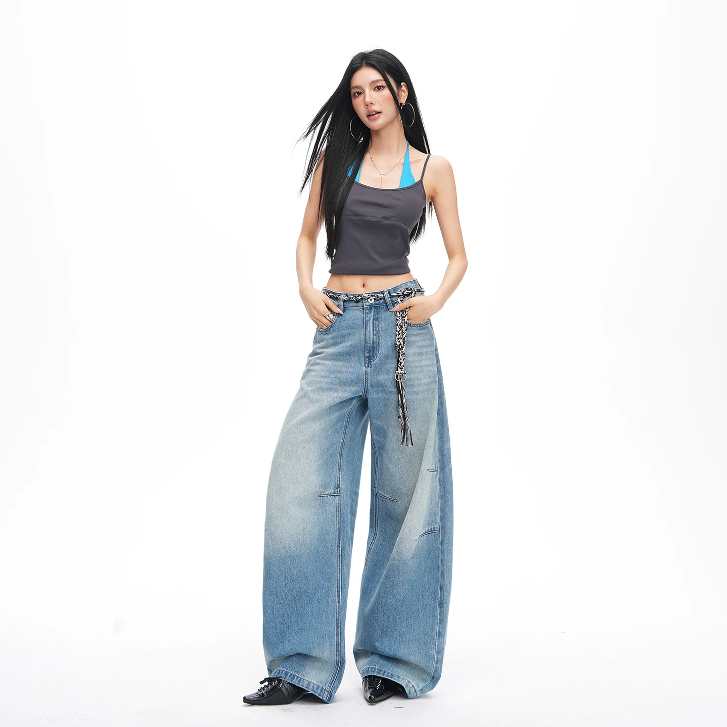 French Embroidery Slim Wide Leg Jeans Women Blue Washed Mid High Waisted Pants
French Embroidery Slim Wide Leg Jeans Women Blue Washed Mid High Waisted Pants