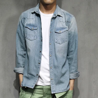 Retro American Sle Men's Long Sve Casual Waed Denim irt Slim Fit Workwear Cotton Classic Sle Youth Faion
Retro American Sle Men's Long Sve Casual Waed Denim irt Slim Fit Workwear Cotton Classic Sle Youth Faion