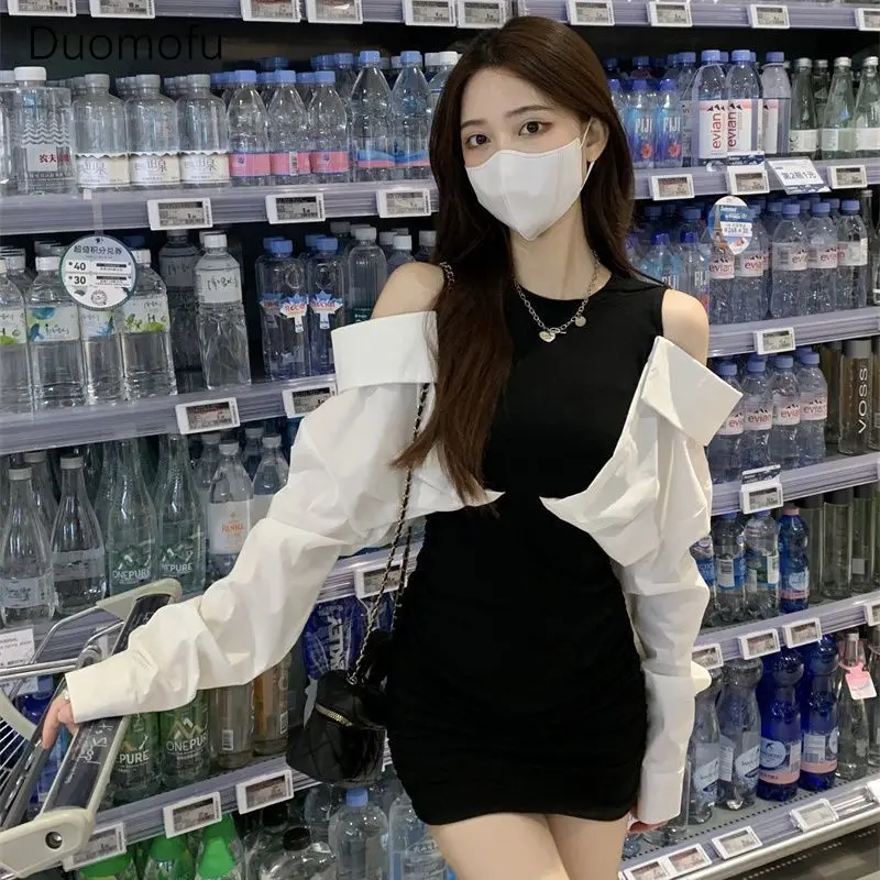 Duomofu Fake Two Piece Chic Off Shoulder Sweet Female Dresses Autumn Sexy Contrast Color Fashion Long Sleeve Simple Women Dress
Duomofu Fake Two Piece Chic Off Shoulder Sweet Female Dresses Autumn Sexy Contrast Color Fashion Long Sleeve Simple Women Dress