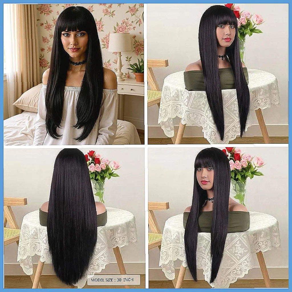 Black Long Straight Hair Wig with Natural Bangs, Heat Resistant Synthetic Fiber for Daily Use
Black Long Straight Hair Wig with Natural Bangs, Heat Resistant Synthetic Fiber for Daily Use