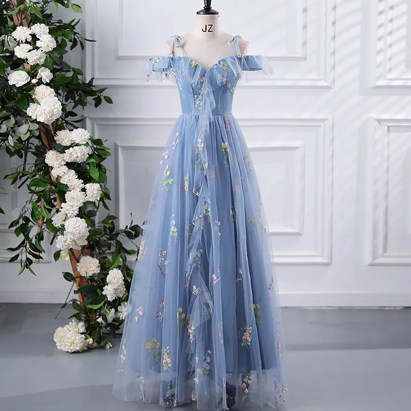 Blue Appliques Evening Dress For Women Light Luxury Off Shoulder Banquet Party Gowns French Style Floral Tulle Prom Dresses
Blue Appliques Evening Dress For Women Light Luxury Off Shoulder Banquet Party Gowns French Style Floral Tulle Prom Dresses