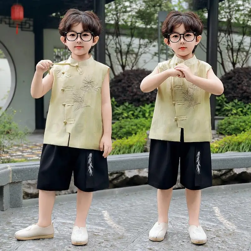 Baby Boys Tang Suit Kids' Retro Traditional Hnafu Children New Chinese Style Bamboo Embroidery Sleeveless Vest Shorts Outfits
Baby Boys Tang Suit Kids' Retro Traditional Hnafu Children New Chinese Style Bamboo Embroidery Sleeveless Vest Shorts Outfits