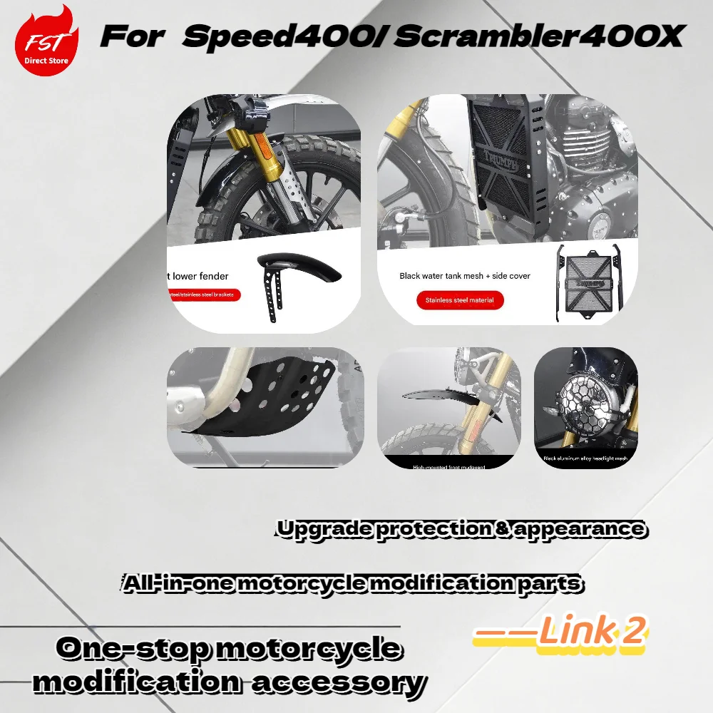 For Speed400 Scrambler400X One-Stop Mod Parts: Shock Cover, Radiator Grille, Guard Plate, Luggage Rack, Spotlight