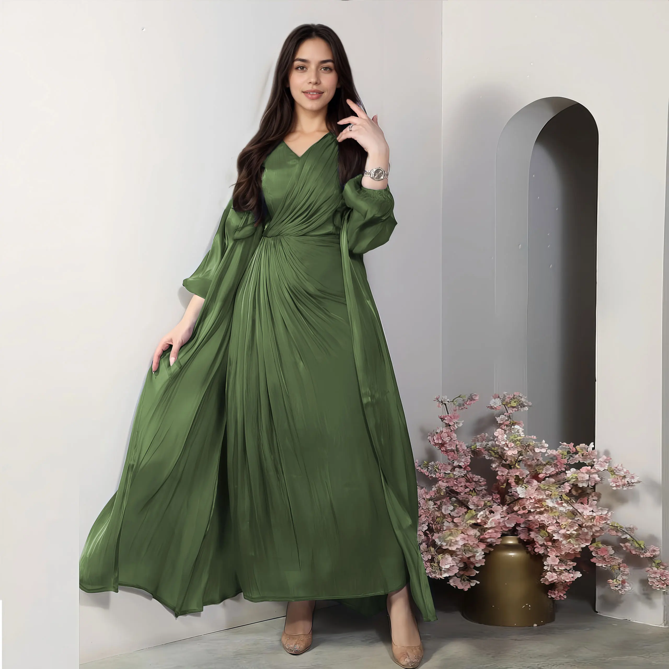 2025 New Muslim Abaya Dark Green Two Piece Set Sleeveless Pleated Dress + Long Sleeve Outerwear Elegant Modest Islam Clothing
2025 New Muslim Abaya Dark Green Two Piece Set Sleeveless Pleated Dress + Long Sleeve Outerwear Elegant Modest Islam Clothing
