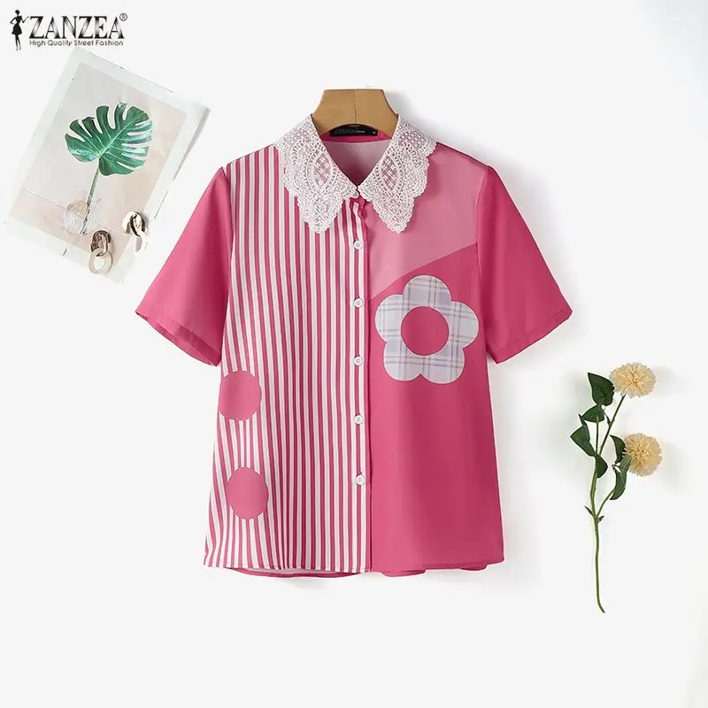 Модные летние рубашки ZANZEA, блузка с короткими рукавами и принтом, 2026, элегантный лоскутный полосатый топ с лацканами, повседневные корейские кружевные женские блузки
Модные летние рубашки ZANZEA, блузка с короткими рукавами и принтом, 2026, элегантный лоскутный полосатый топ с лацканами, повседневные корейские кружевные женские блузки