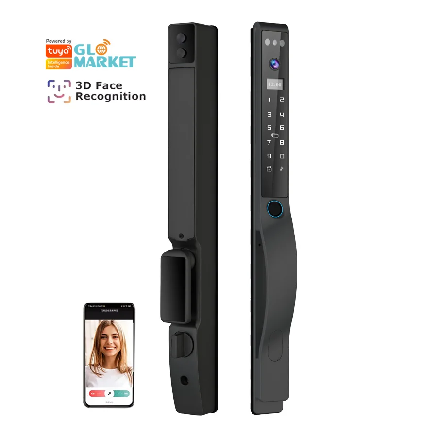 Glomarket Outdoor Electric Keyless 3D Face Recognition Tuya Digital Password Card Door Lock Waterproof Fingerprint Smart Lock