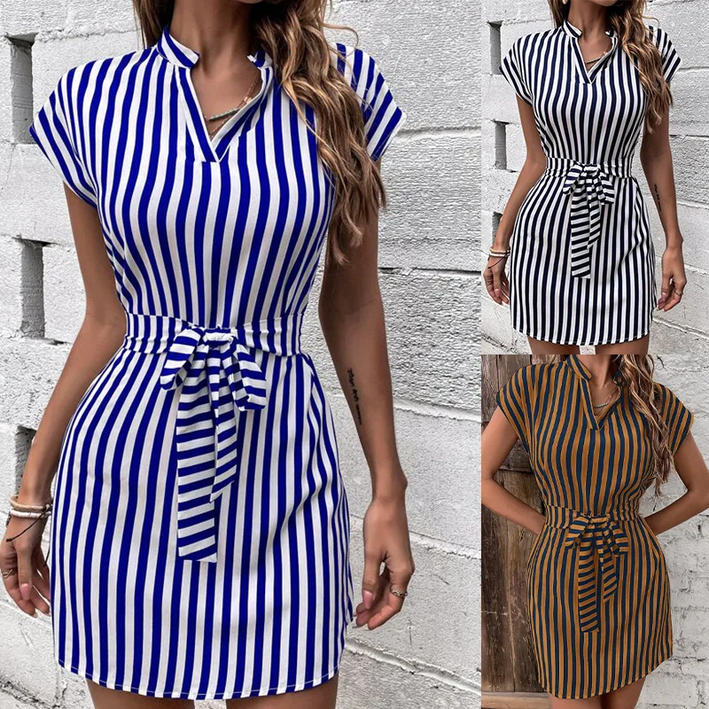 Summer Women's Striped Dress Short Sleeves High Waist Slim Bow Fashion Simple Slim Dating Mini Skirt
Summer Women's Striped Dress Short Sleeves High Waist Slim Bow Fashion Simple Slim Dating Mini Skirt