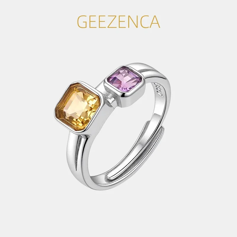 GEEZENCA 925 Sterling Silver Amethyst Citrine Stone Duo Square Open Ring Women Trendy Lightweight Stackable Rings Party Her Gift
GEEZENCA 925 Sterling Silver Amethyst Citrine Stone Duo Square Open Ring Women Trendy Lightweight Stackable Rings Party Her Gift