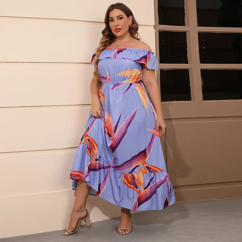 One-word shoulder printing waist short-sleeved dress women's lotus leaf edge fashion casual big swing long dress high-end temper
One-word shoulder printing waist short-sleeved dress women's lotus leaf edge fashion casual big swing long dress high-end temper
