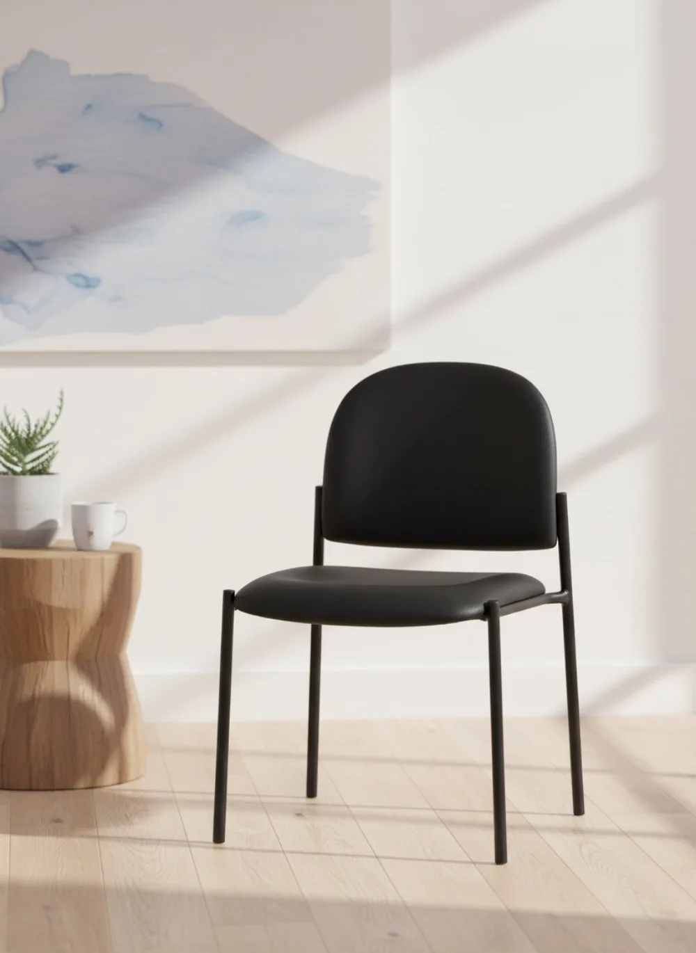 Modern Stackable Side Chair with Padded Seat, Comfort Vinyl Upholstered for Office Living Room Reception, Black
Modern Stackable Side Chair with Padded Seat, Comfort Vinyl Upholstered for Office Living Room Reception, Black