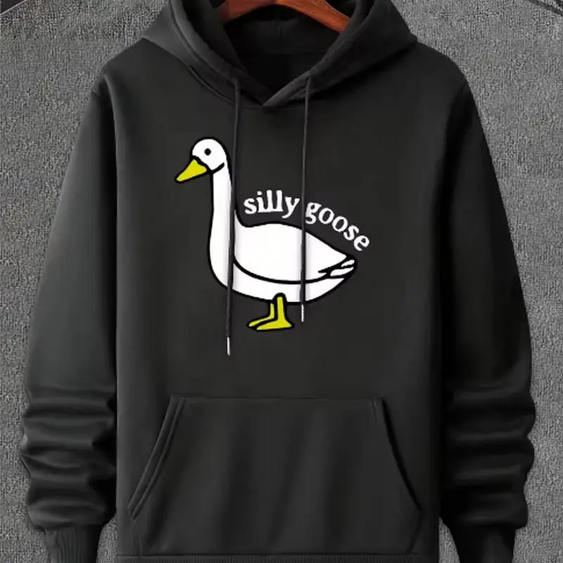 Men's casual hooded sweatshirt with funny goose pattern print, kangaroo pocket and ribbed cuffs. Black geometric pattern pullov
Men's casual hooded sweatshirt with funny goose pattern print, kangaroo pocket and ribbed cuffs. Black geometric pattern pullov