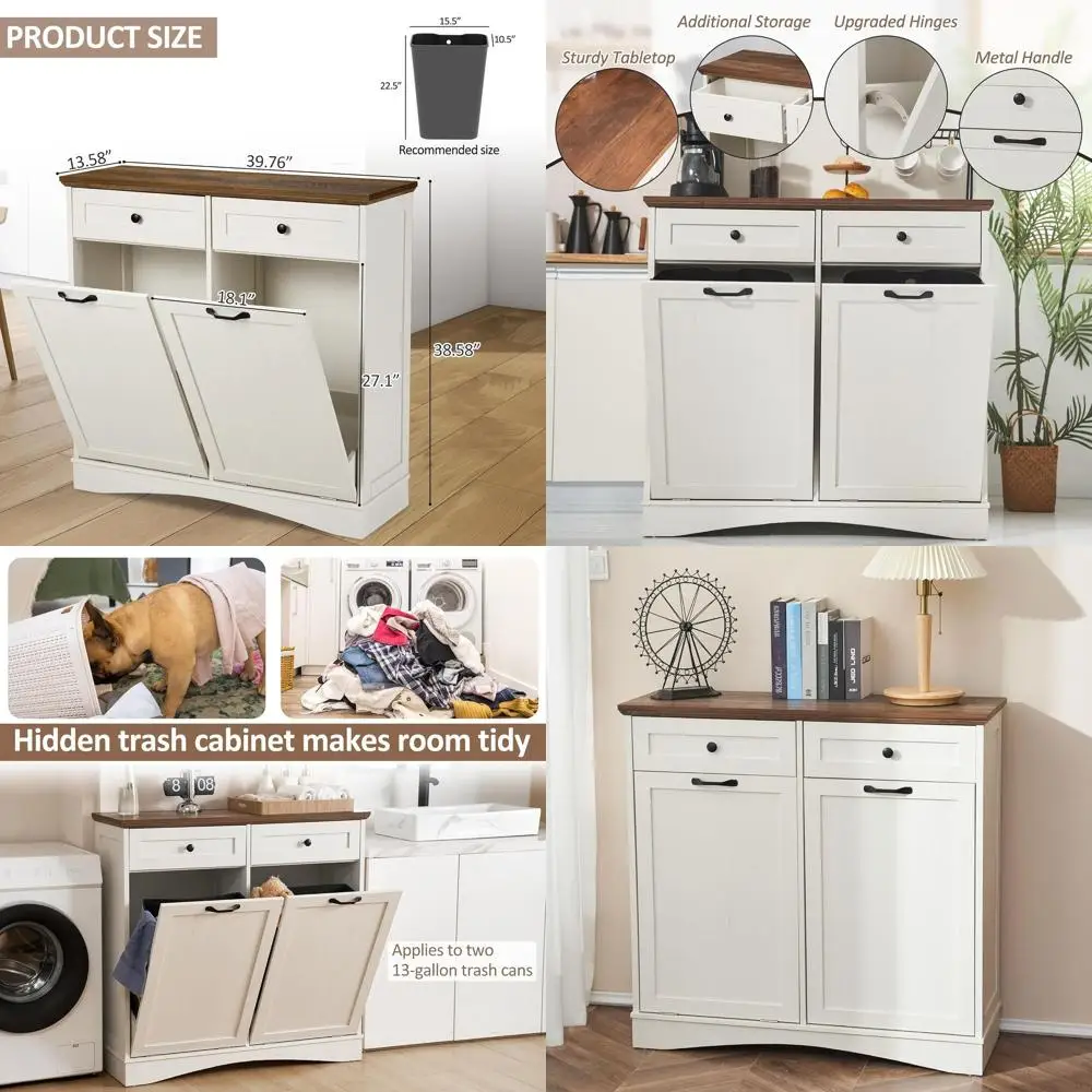 Dual Bin Kitchen Trash and Recycling Cabinet, 26 Gallon Capacity, Concealed Storage, Antique White
Dual Bin Kitchen Trash and Recycling Cabinet, 26 Gallon Capacity, Concealed Storage, Antique White