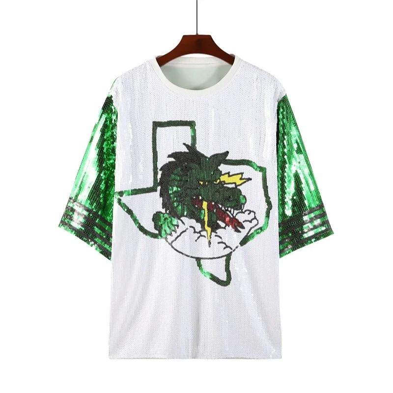 Summer Cartoon Letter Streetwear Contrast Color Patchwork Sequined Short Sleeve T-Shirt Round Neck Loose Hip Hop Women's Wear
Summer Cartoon Letter Streetwear Contrast Color Patchwork Sequined Short Sleeve T-Shirt Round Neck Loose Hip Hop Women's Wear
