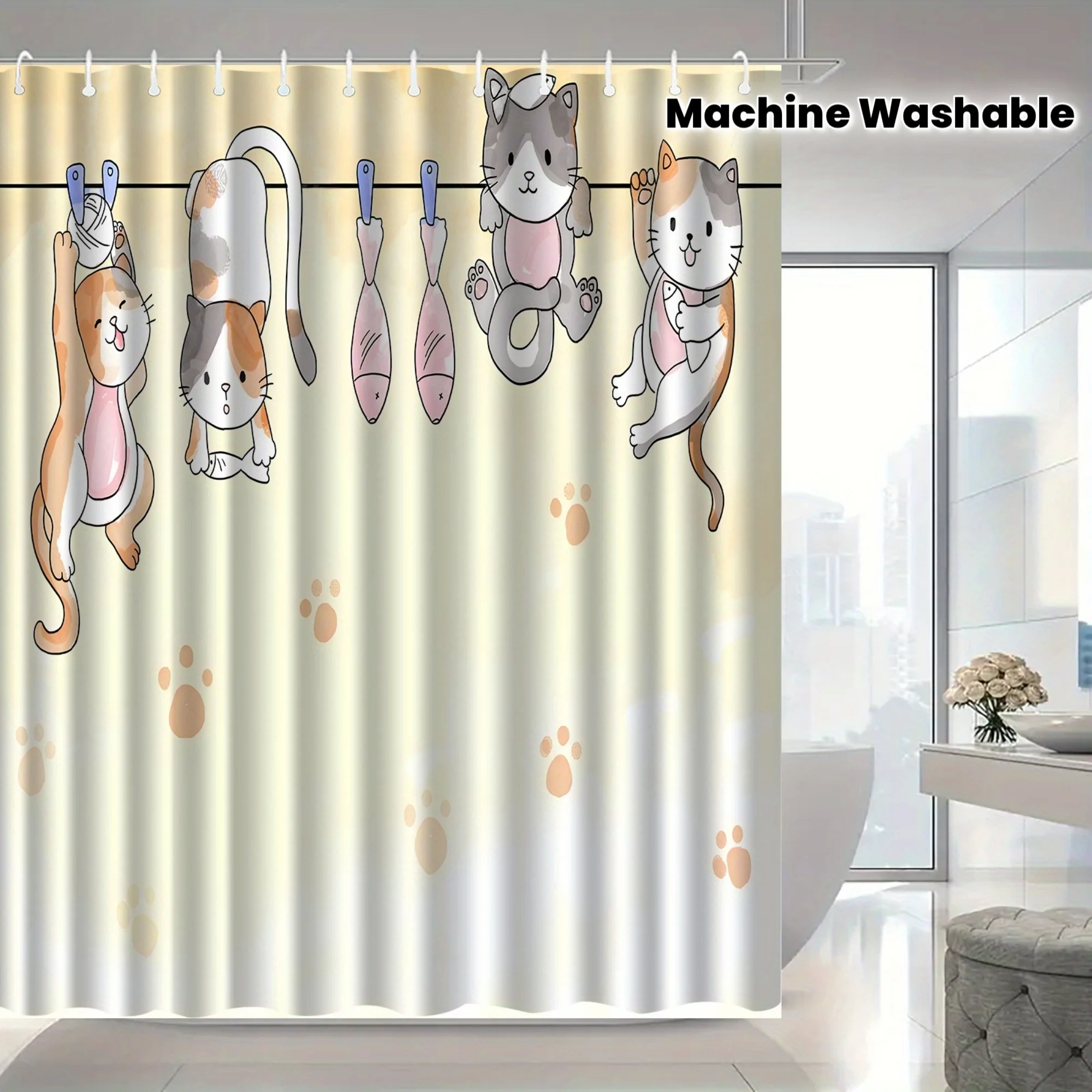 Cute Cats Hanging On Rope Shower Curtain Cartoon Animal Art Bathroom Decor Fun Pet Design Waterproof Bath Curtain
Cute Cats Hanging On Rope Shower Curtain Cartoon Animal Art Bathroom Decor Fun Pet Design Waterproof Bath Curtain