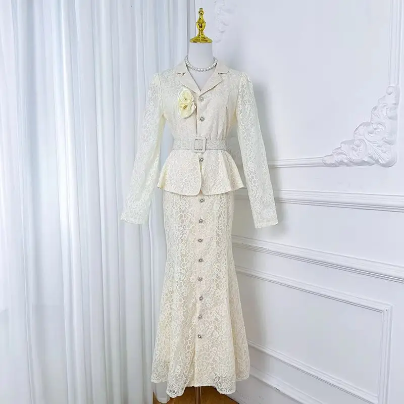 3D Flower Embroidered Lace Mermaid Dress Evening Formal Women Hollow out Belted Long Sleeve Fake Two-Piece Style
3D Flower Embroidered Lace Mermaid Dress Evening Formal Women Hollow out Belted Long Sleeve Fake Two-Piece Style